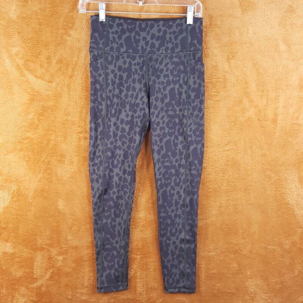 VICTORIAS SECRET Womens Leggings Small Green Leopard Crop Pockets Athletic